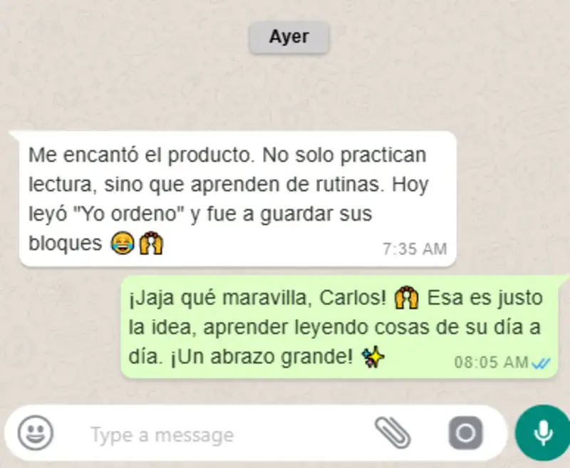 Captura de WhatsApp: testimonio real de una mamá sobre Hora de Leer